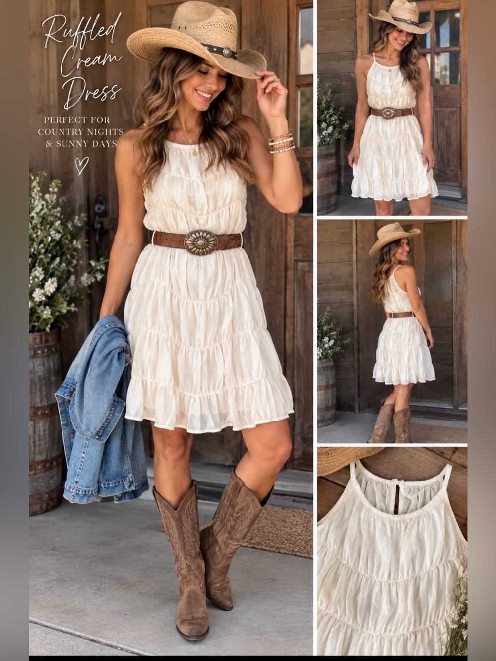 🛍️🛍️Ruffled cream dress